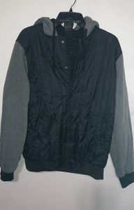 Original Deluxe L Bomber Black Nylon Gray Hoody Jacket